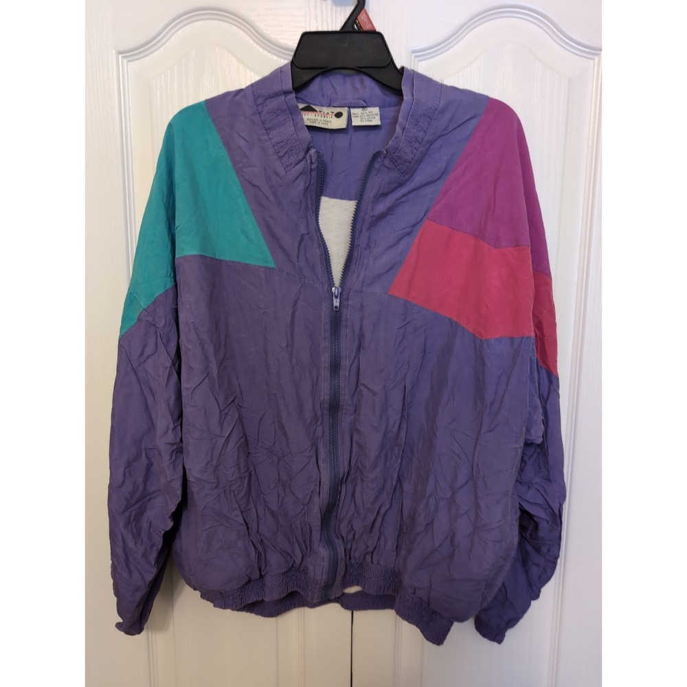 Vtg 80's Aviat Sportif France XL Women's Silk Windbreaker Jacket Retro Purple
